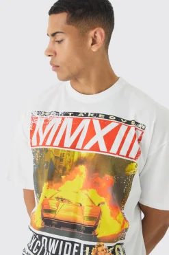 Oversized Boxy Worldwide Magazine Graphic T-Shirt | BoohooMAN UK