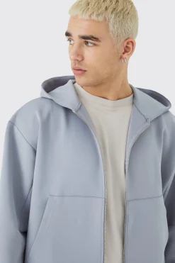 Oversized Boxy Zip Through Scuba Hoodie | BoohooMAN UK