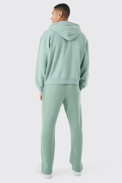 Oversized Boxy Zip Through Washed Hoodie | BoohooMAN UK