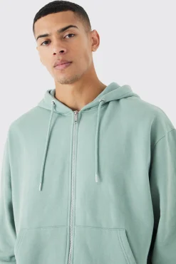 Oversized Boxy Zip Through Washed Hoodie | BoohooMAN UK