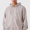 Oversized Boxy Zip Through Washed Hoodie | BoohooMAN UK