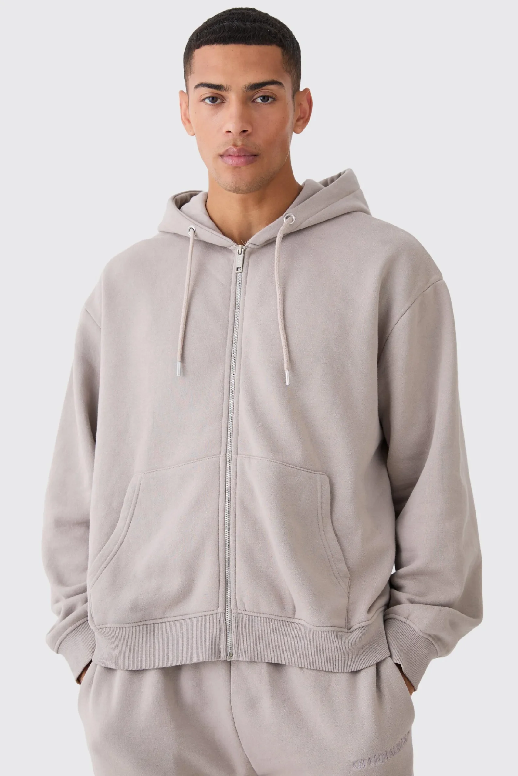 Oversized Boxy Zip Through Washed Hoodie | BoohooMAN UK