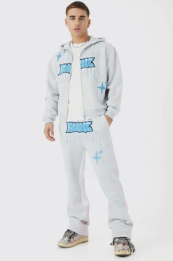Oversized Boxy Zip Through Puff Print Gusset Tracksuit | BoohooMAN UK