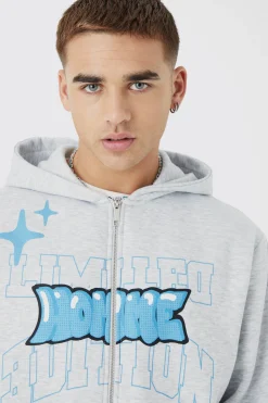 Oversized Boxy Zip Through Puff Print Gusset Tracksuit | BoohooMAN UK