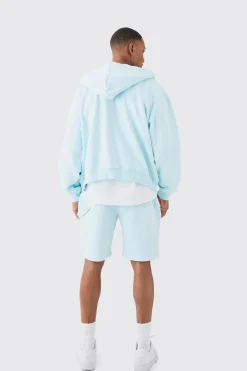 Oversized Boxy Zip Through Carpenter Short Tracksuit | BoohooMAN UK