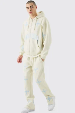 Oversized Boxy Zip Through Homme Embroidered Hood Tracksuit | BoohooMAN UK