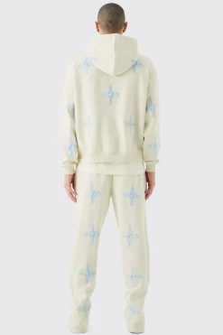 Oversized Boxy Zip Through Homme Embroidered Hood Tracksuit | BoohooMAN UK