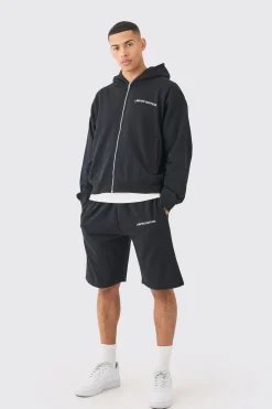 Oversized Boxy Zip Through Hooded Short Tracksuit | BoohooMAN UK
