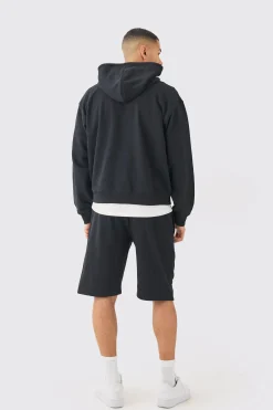 Oversized Boxy Zip Through Hooded Short Tracksuit | BoohooMAN UK