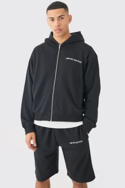 Oversized Boxy Zip Through Hooded Short Tracksuit | BoohooMAN UK