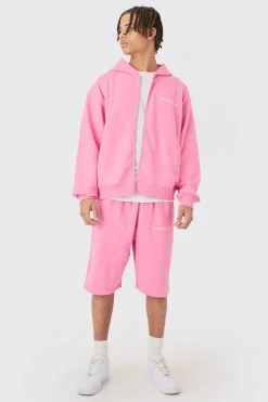 Oversized Boxy Zip Through Hooded Short Tracksuit | BoohooMAN UK