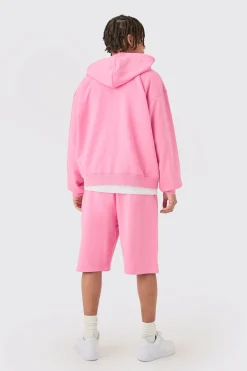 Oversized Boxy Zip Through Hooded Short Tracksuit | BoohooMAN UK