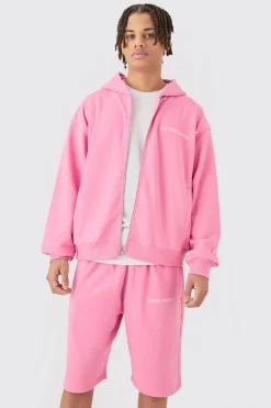 Oversized Boxy Zip Through Hooded Short Tracksuit | BoohooMAN UK