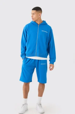 Oversized Boxy Zip Through Hooded Short Tracksuit | BoohooMAN UK