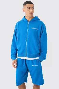 Oversized Boxy Zip Through Hooded Short Tracksuit | BoohooMAN UK