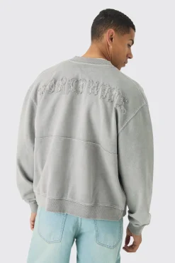 Oversized Boxy Zip Through Distressed Applique Bomber | BoohooMAN UK