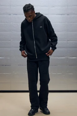 Oversized Boxy Zip Through Pocket Detail Hooded Tracksuit | BoohooMAN UK