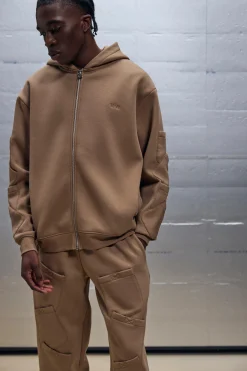 Oversized Boxy Zip Through Pocket Detail Hooded Tracksuit | BoohooMAN UK