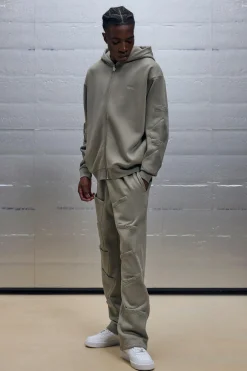 Oversized Boxy Zip Through Pocket Detail Hooded Tracksuit | BoohooMAN UK