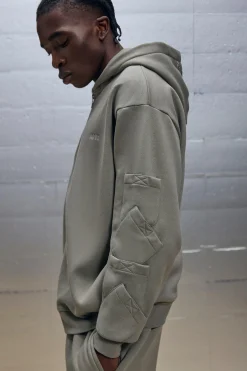 Oversized Boxy Zip Through Pocket Detail Hooded Tracksuit | BoohooMAN UK