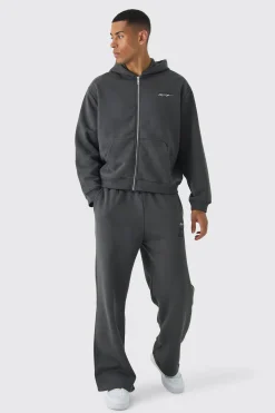 Oversized Boxy Zip Through Moto And Jogger Print Tracksuit | BoohooMAN UK