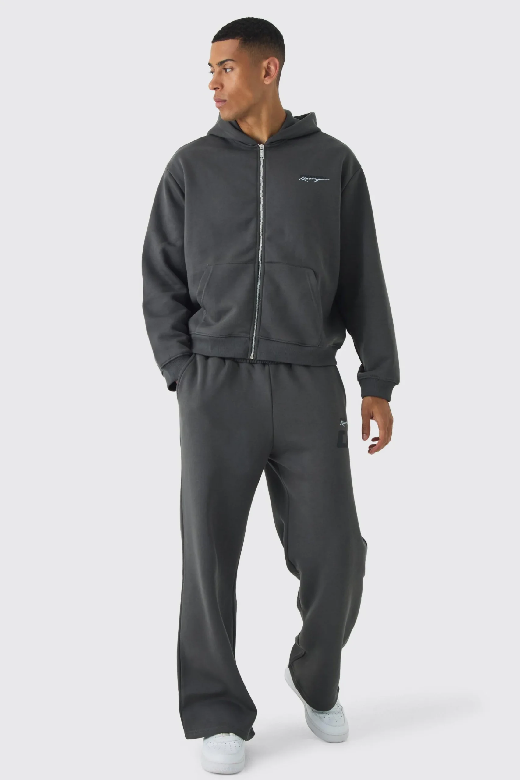 Oversized Boxy Zip Through Moto And Jogger Print Tracksuit | BoohooMAN UK