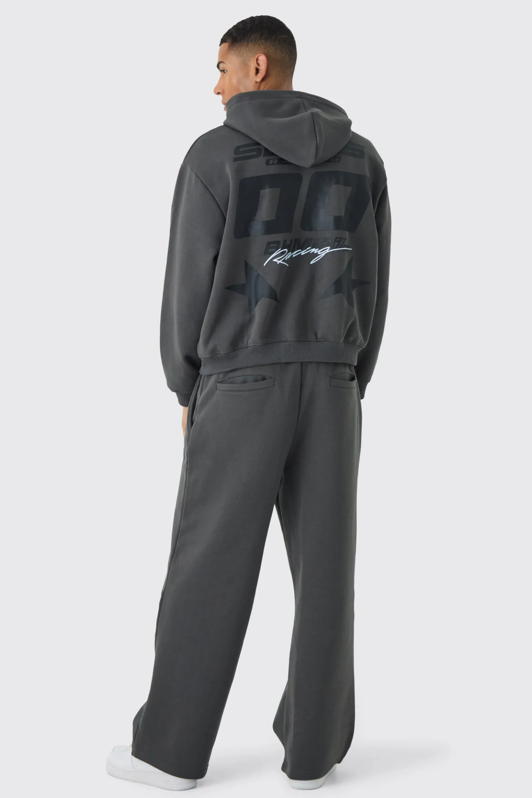 Oversized Boxy Zip Through Moto And Jogger Print Tracksuit | BoohooMAN UK