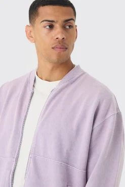 Oversized Boxy Zip Through Distressed Applique Bomber | BoohooMAN UK
