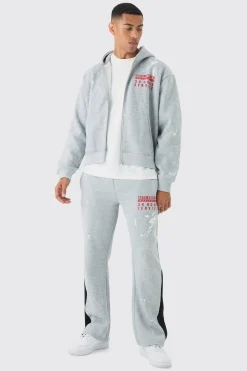 Oversized Boxy Zip Through Paint Splatter Printed Gusset Tracksuit | BoohooMAN UK