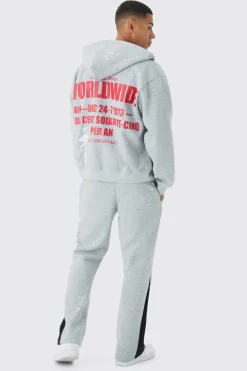 Oversized Boxy Zip Through Paint Splatter Printed Gusset Tracksuit | BoohooMAN UK