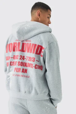 Oversized Boxy Zip Through Paint Splatter Printed Gusset Tracksuit | BoohooMAN UK
