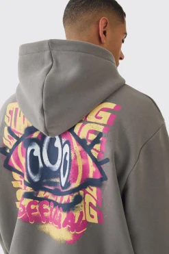 Oversized Boxy Zip Through Smiley Graphic Hooded Tracksuit | BoohooMAN UK