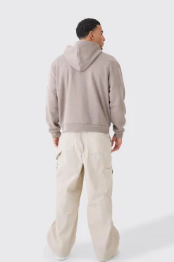 Oversized Boxy Zip Thru Borg Applique Hoodie | BoohooMAN UK