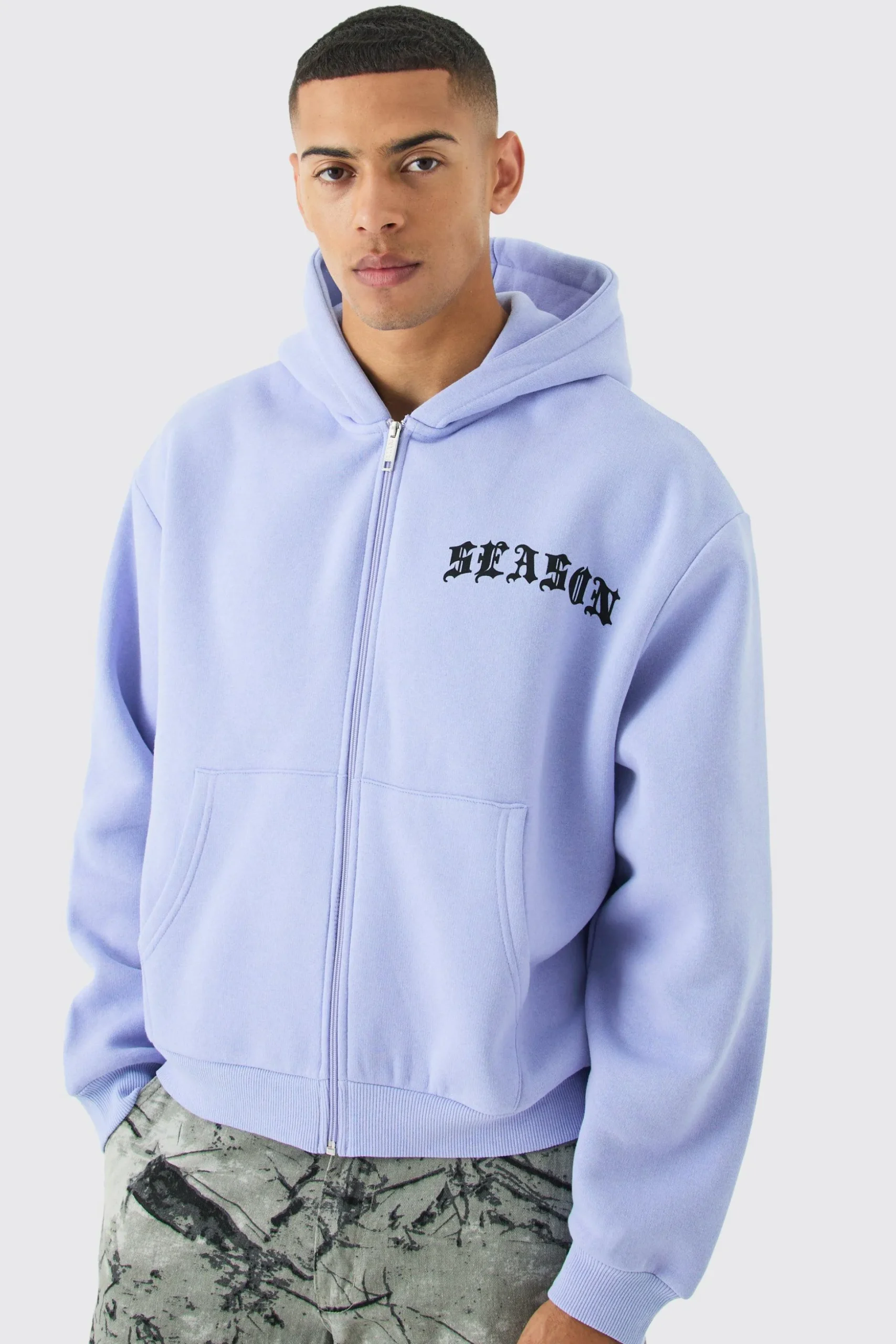 Oversized Boxy Zip Thru Gothic Season Hoodie | BoohooMAN UK