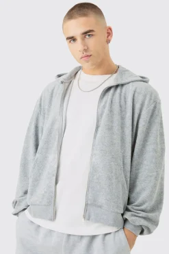 Oversized Boxy Zip Towelling Hoodie | BoohooMAN UK