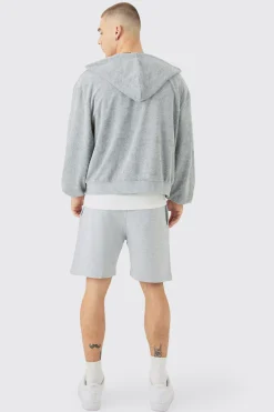 Oversized Boxy Zip Towelling Hoodie | BoohooMAN UK