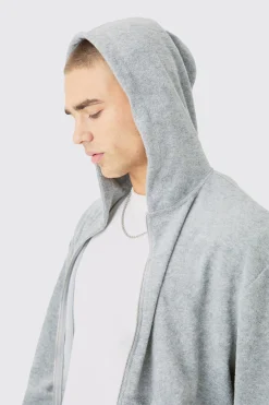 Oversized Boxy Zip Towelling Hoodie | BoohooMAN UK