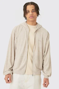 Oversized Boxy Zip Towelling Edition Hoodie | BoohooMAN UK