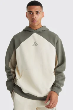 Oversized Branded Colour Block Hoodie | BoohooMAN UK