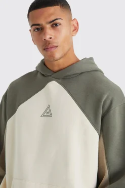 Oversized Branded Colour Block Hoodie | BoohooMAN UK