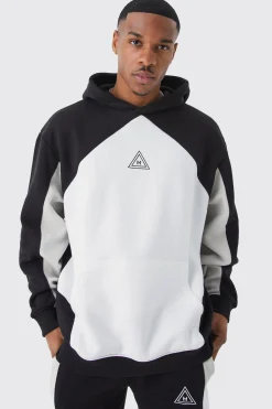 Oversized Branded Colour Block Hoodie | BoohooMAN UK