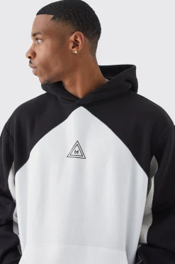 Oversized Branded Colour Block Hoodie | BoohooMAN UK