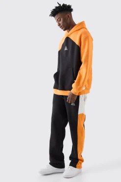 Oversized Branded Colour Block Relaxed Fit Hooded Tracksuit | BoohooMAN UK