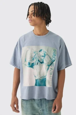 Oversized Britney Spears Boxy Wash License T-Shirt | BoohooMAN UK