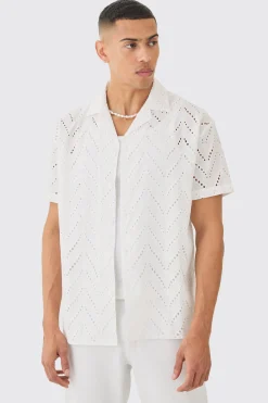 Oversized Broderie Shirt | BoohooMAN UK