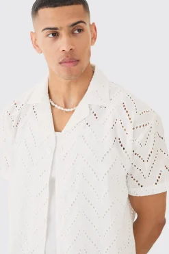 Oversized Broderie Shirt | BoohooMAN UK