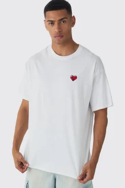 Oversized Broken Heart Embroidered T-shirt | BoohooMAN UK