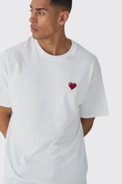 Oversized Broken Heart Embroidered T-shirt | BoohooMAN UK