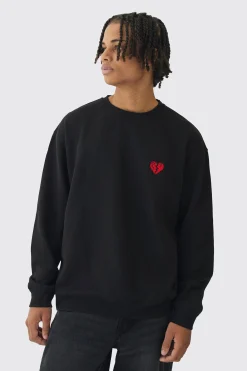 Oversized Broken Heart Sweatshirt | BoohooMAN UK