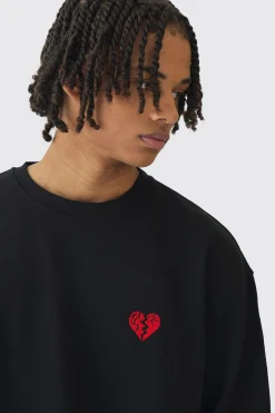 Oversized Broken Heart Sweatshirt | BoohooMAN UK
